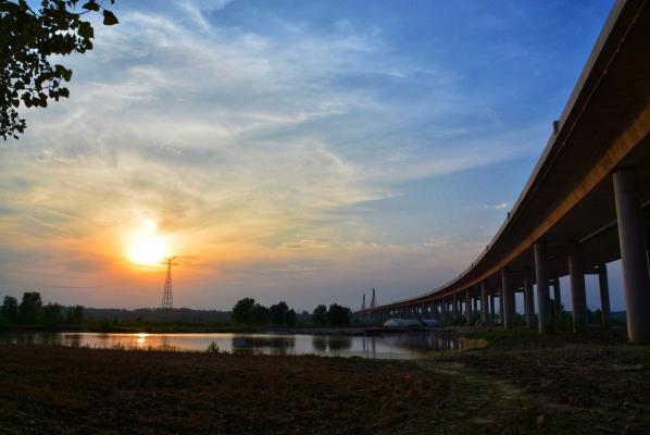 夕阳下的淮上淮河大桥