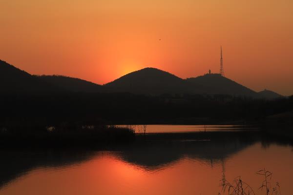 夕阳下的大通湿地