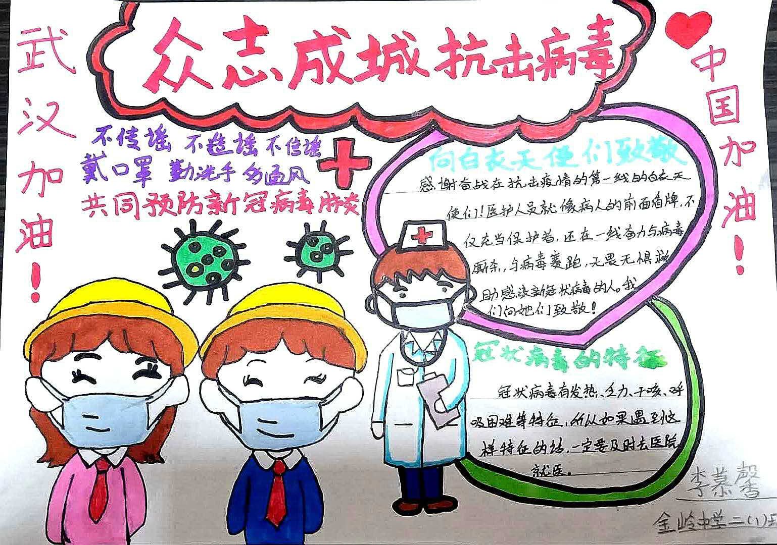淮南市金岭中学抗击新冠肺炎疫情手抄报